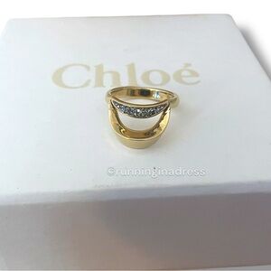Authentic Chloé Crystal Embellished Arch Curve Ring In Gold